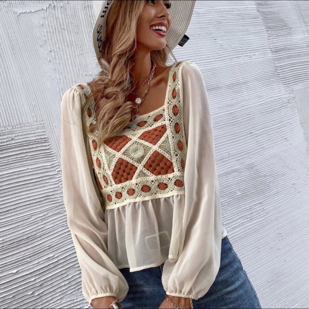 Boho Crochet Long sleeve Top
